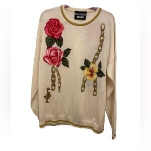 Moschino Cream and Gold Floral Chain Design Sweater